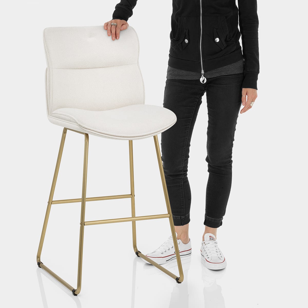 Finley Gold Stool White Boucle Features Image