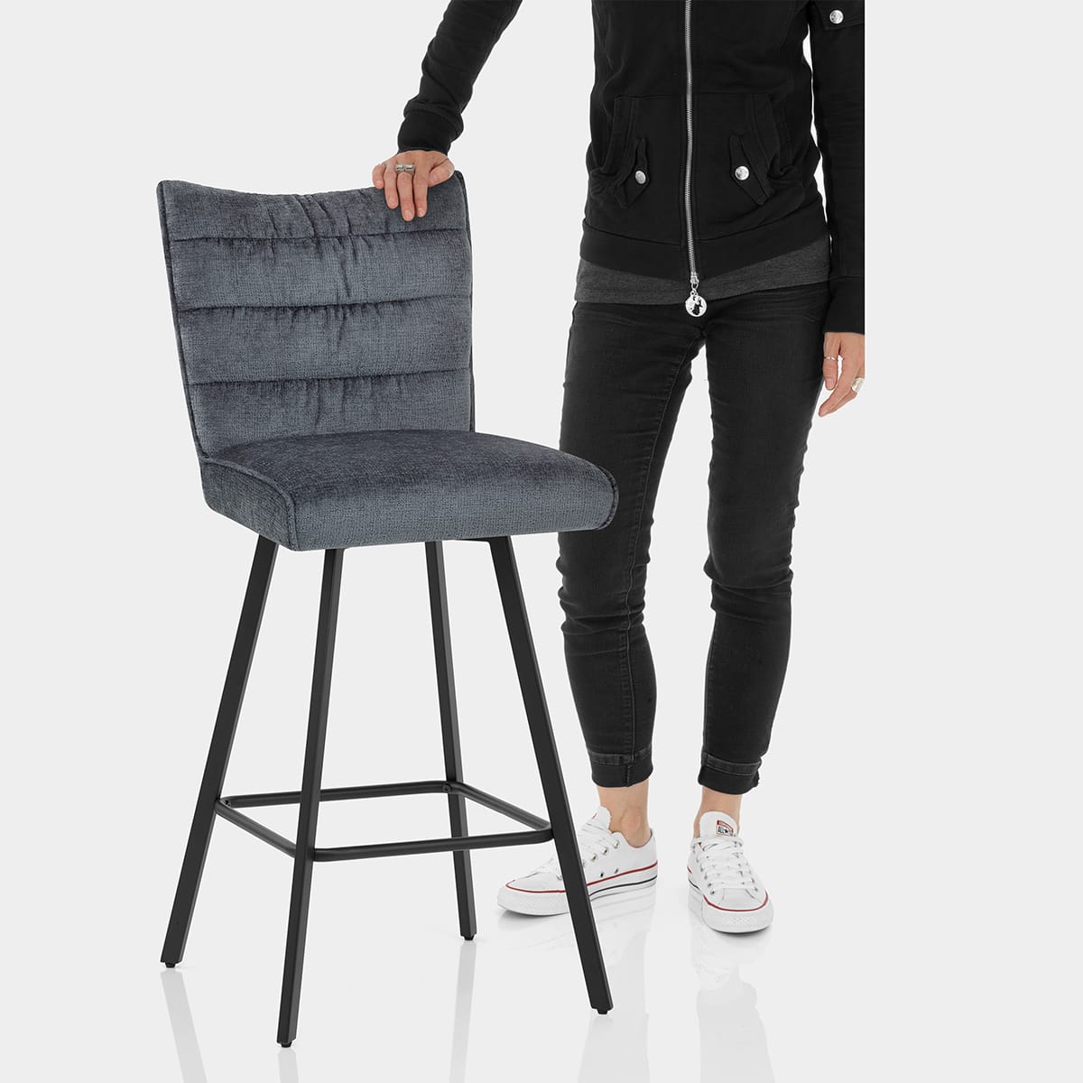 Forte Bar Stool Blue Fabric Features Image