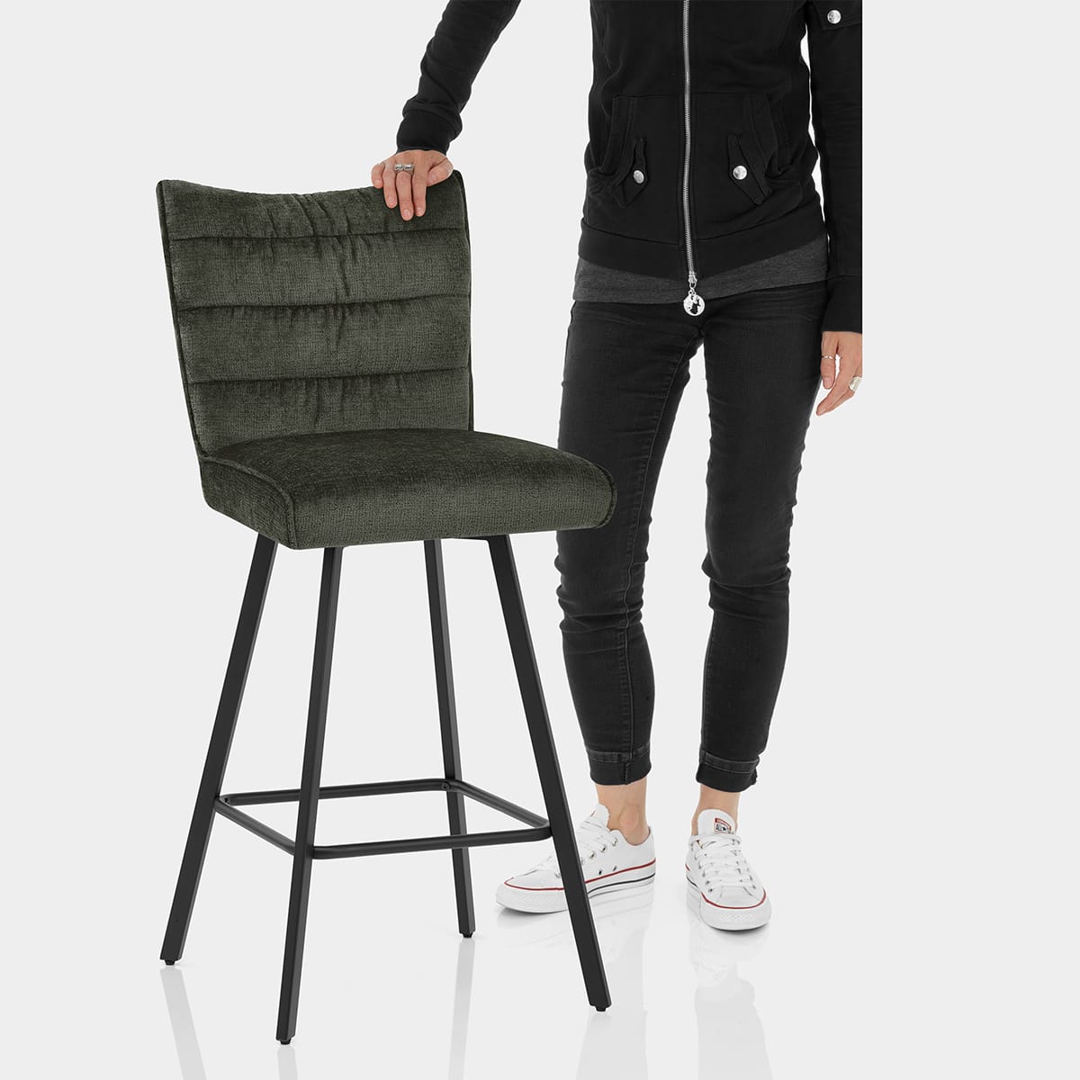 Forte Bar Stool Green Fabric Features Image