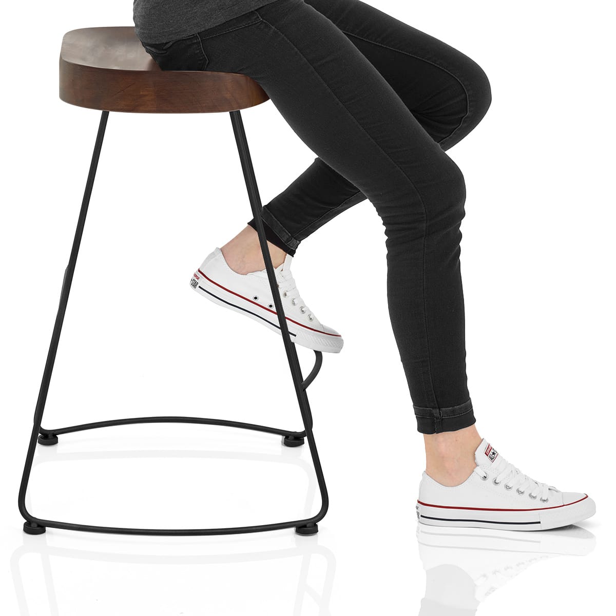 Freedom Black Stool Dark Wood Frame Image