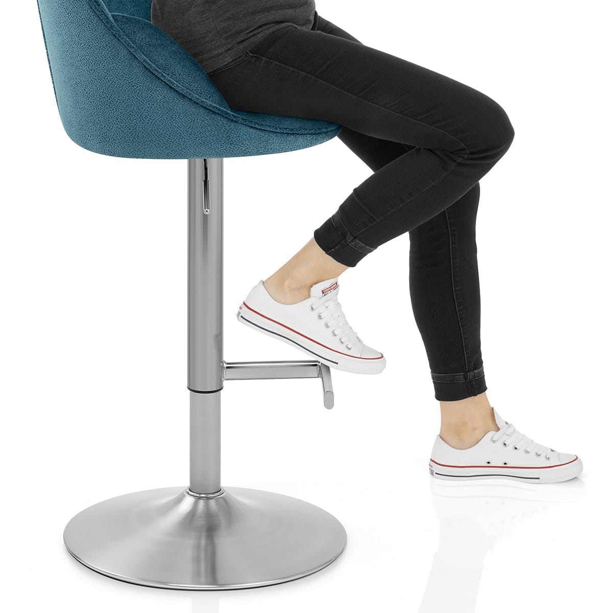 Freya Brushed Steel Stool Blue Fabric Frame Image