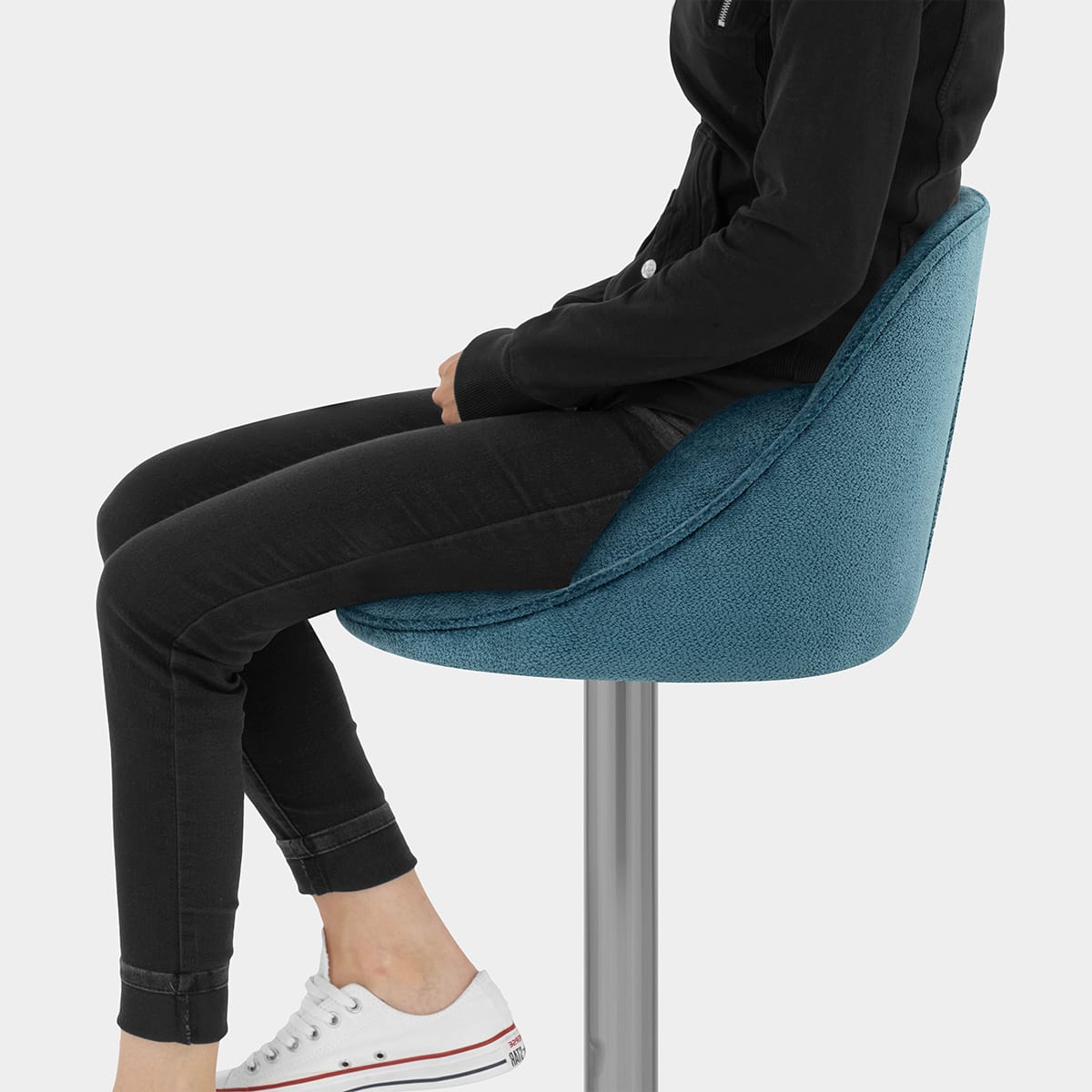 Freya Brushed Steel Stool Blue Fabric Seat Image