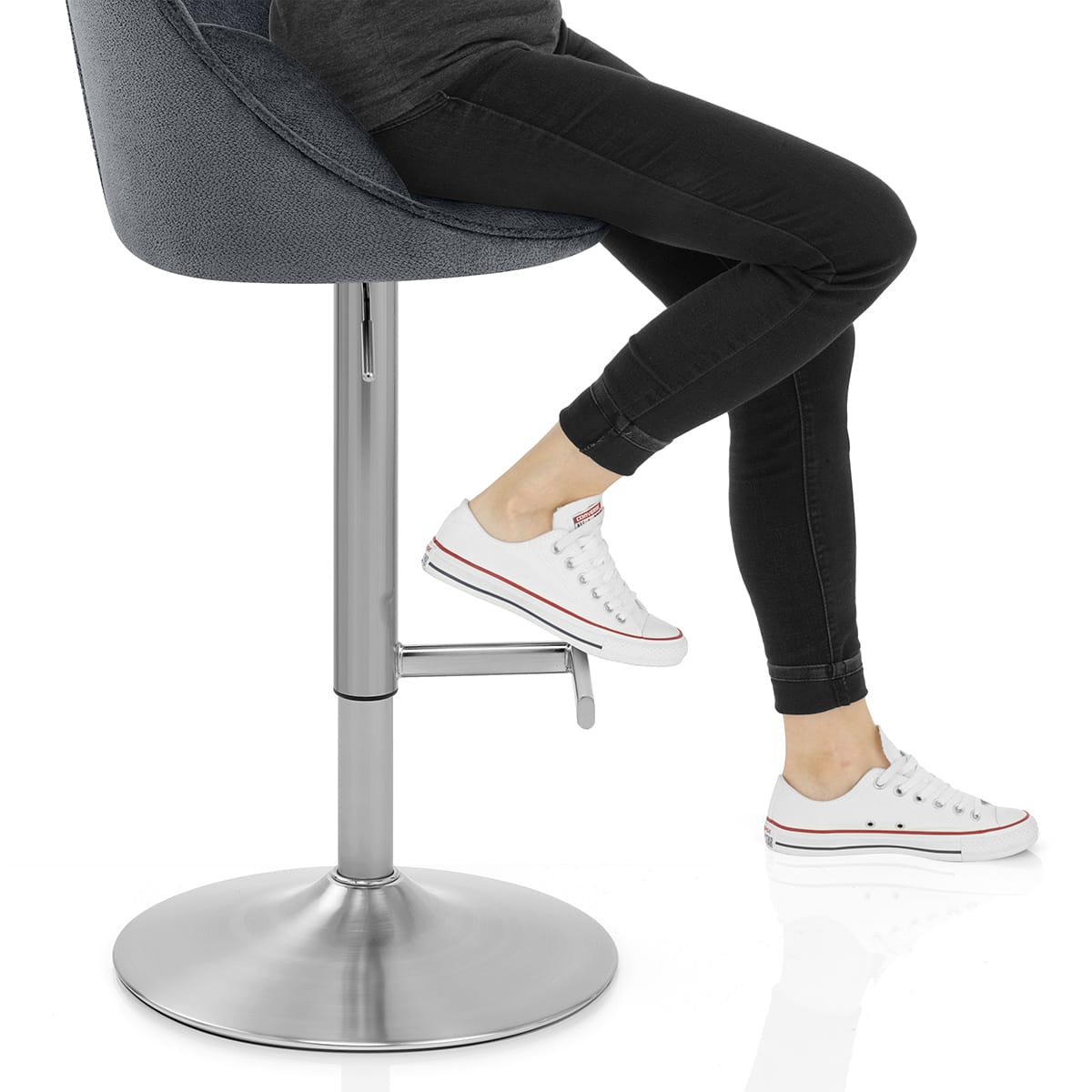 Freya Brushed Steel Stool Grey Fabric Frame Image