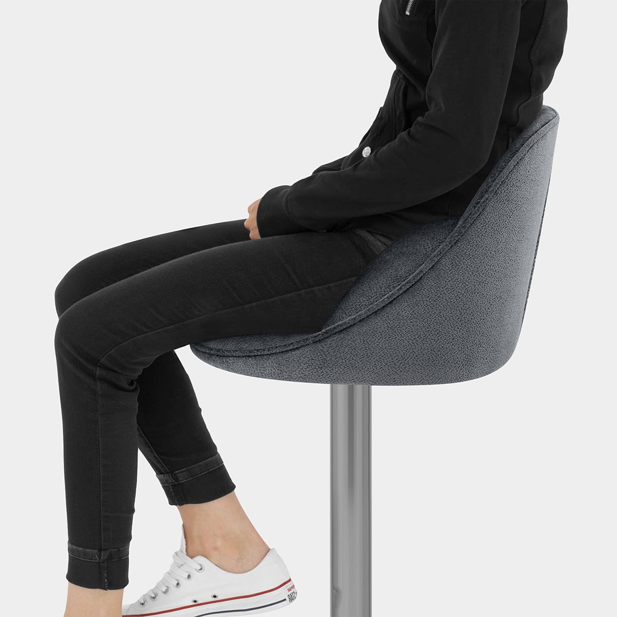 Freya Brushed Steel Stool Grey Fabric Seat Image