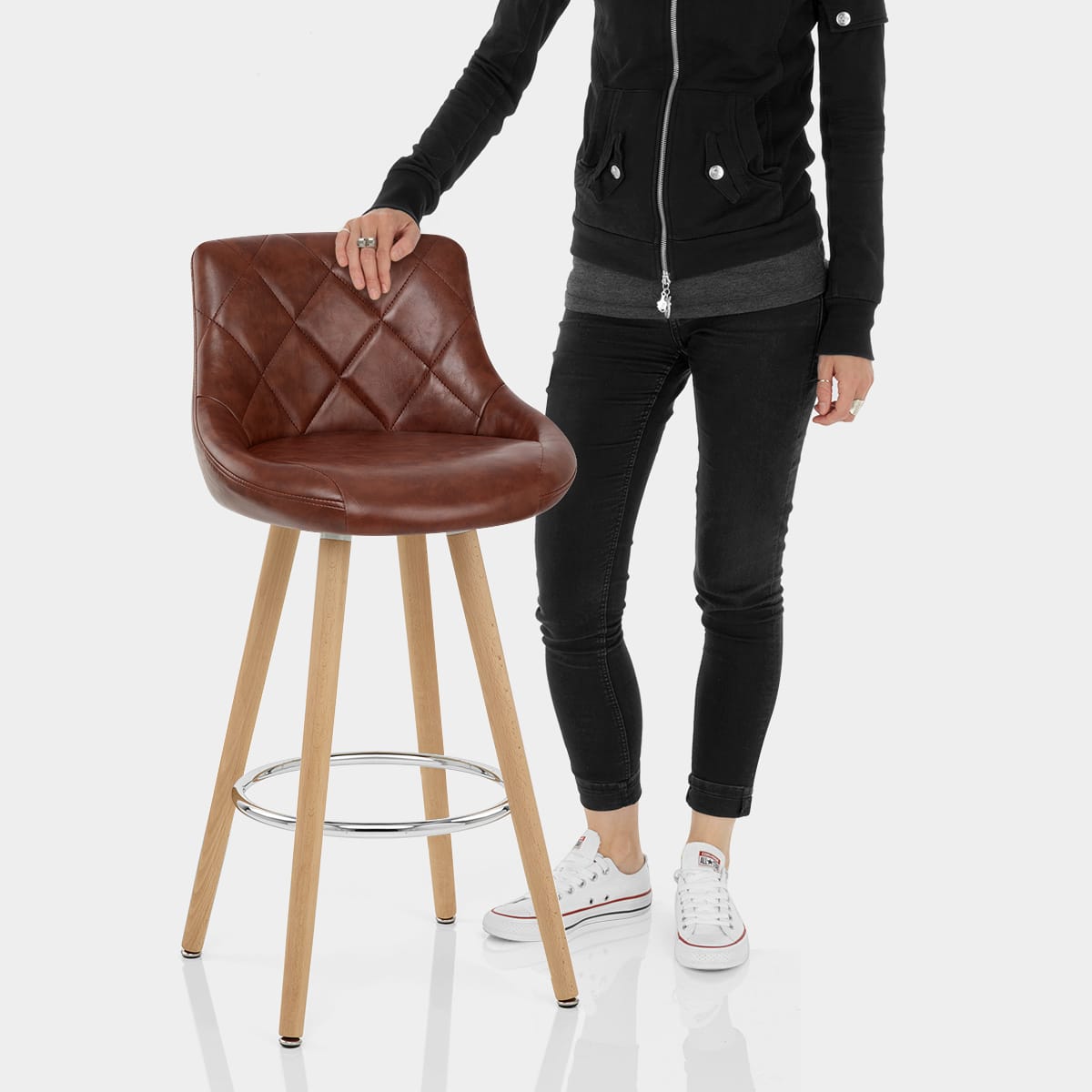 Fuse Wooden Stool Antique Brown Features Image