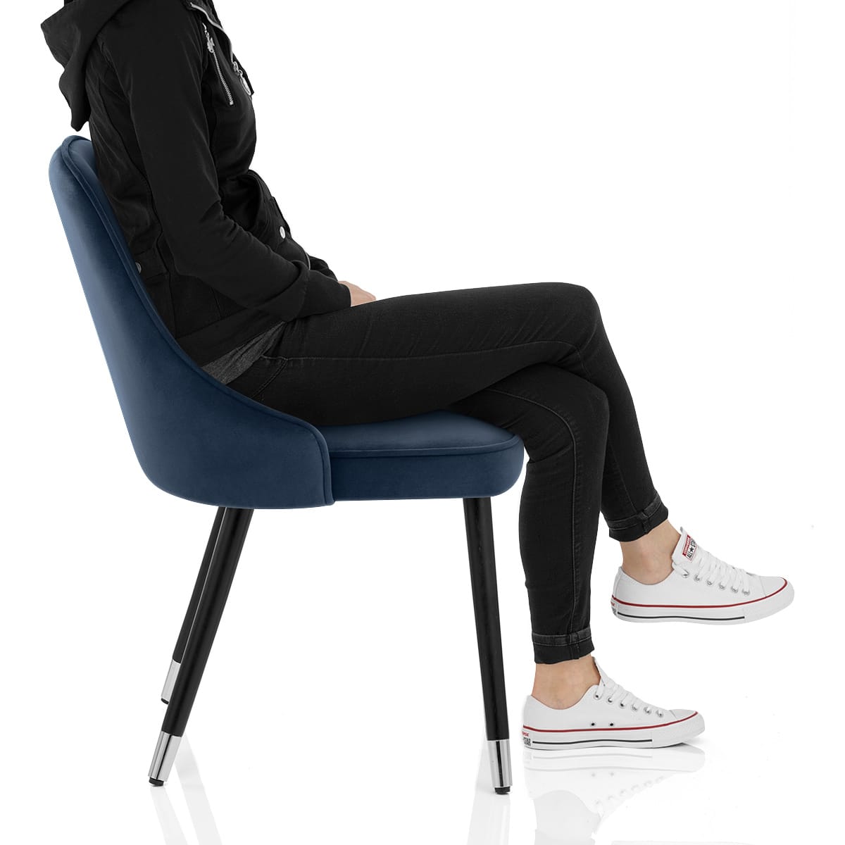 Glam Dining Chair Blue Velvet Frame Image