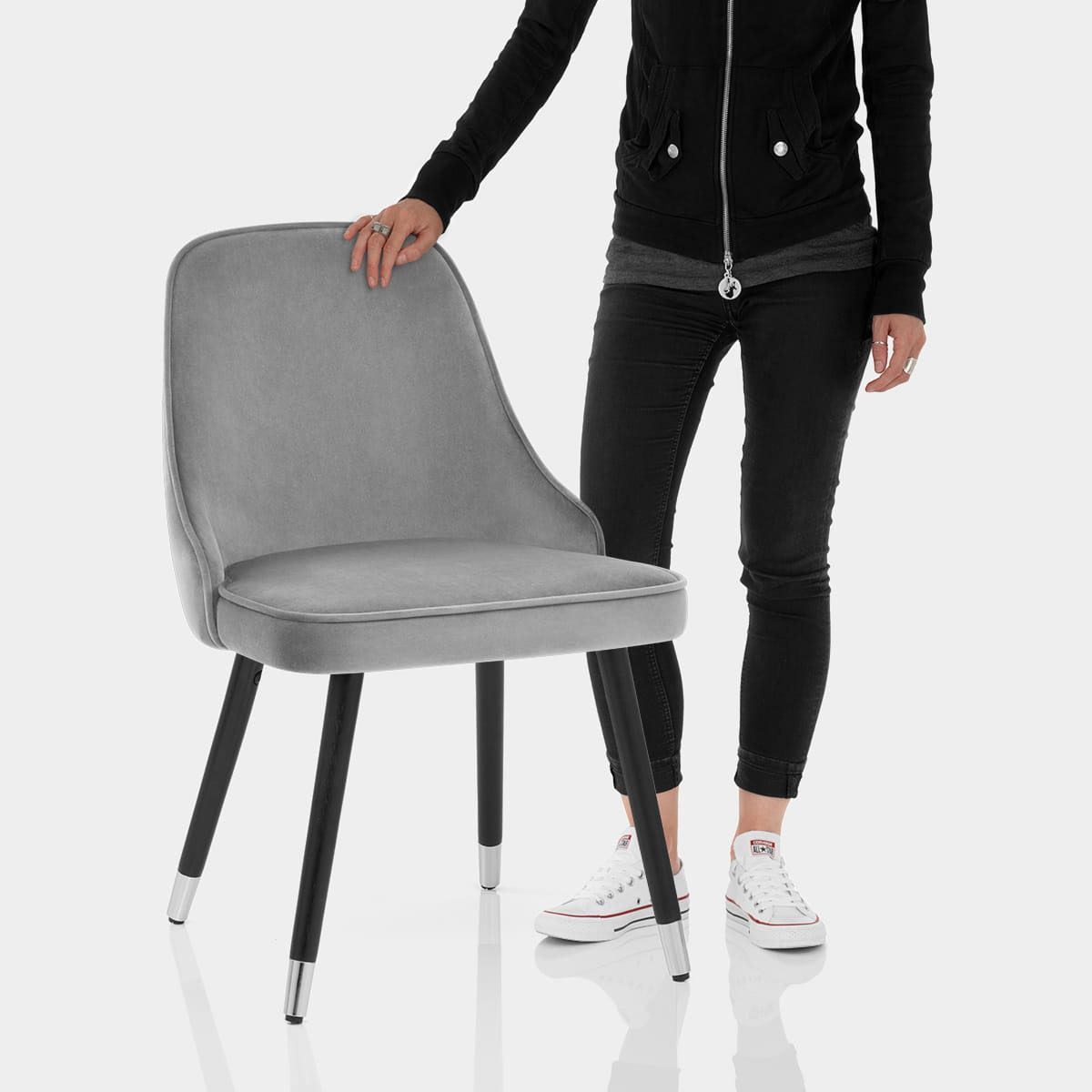 Glam Dining Chair Grey Velvet Features Image