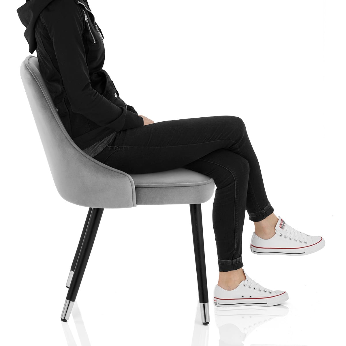 Glam Dining Chair Grey Velvet Frame Image