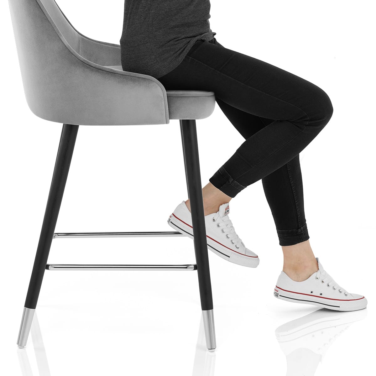 Glam Bar Stool Grey Velvet Frame Image