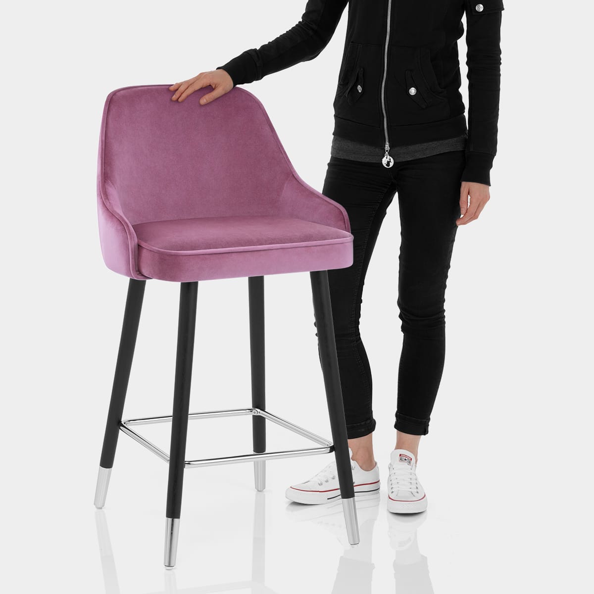 Glam Bar Stool Purple Velvet Features Image