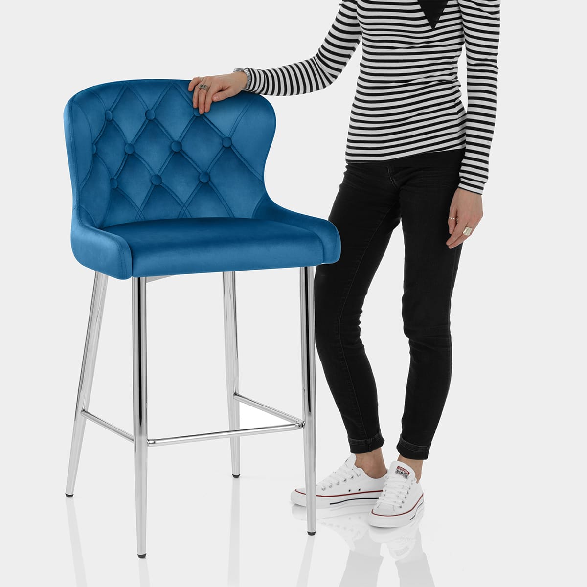 Grace Bar Stool Blue Velvet Features Image