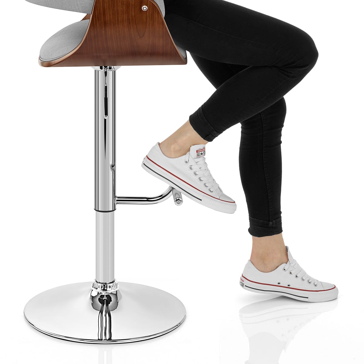 Grafton Stool Walnut & Grey Fabric Frame Image