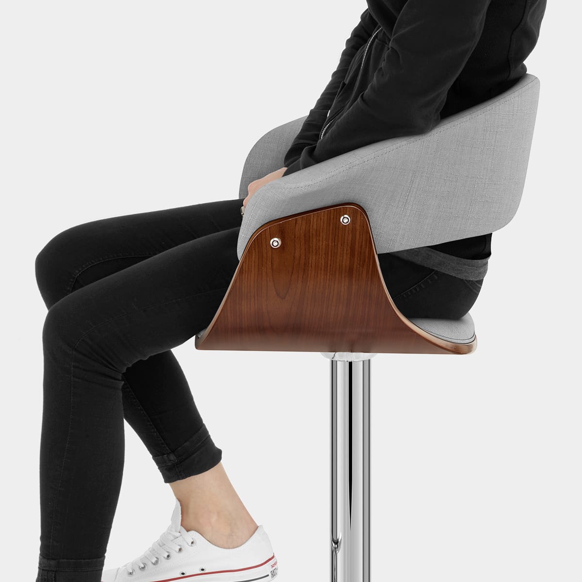 Grafton Stool Walnut & Grey Fabric Seat Image