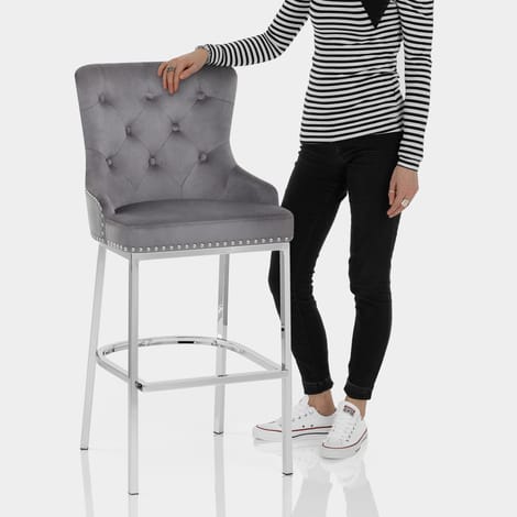 Grange Bar Stool Grey Velvet Features Image
