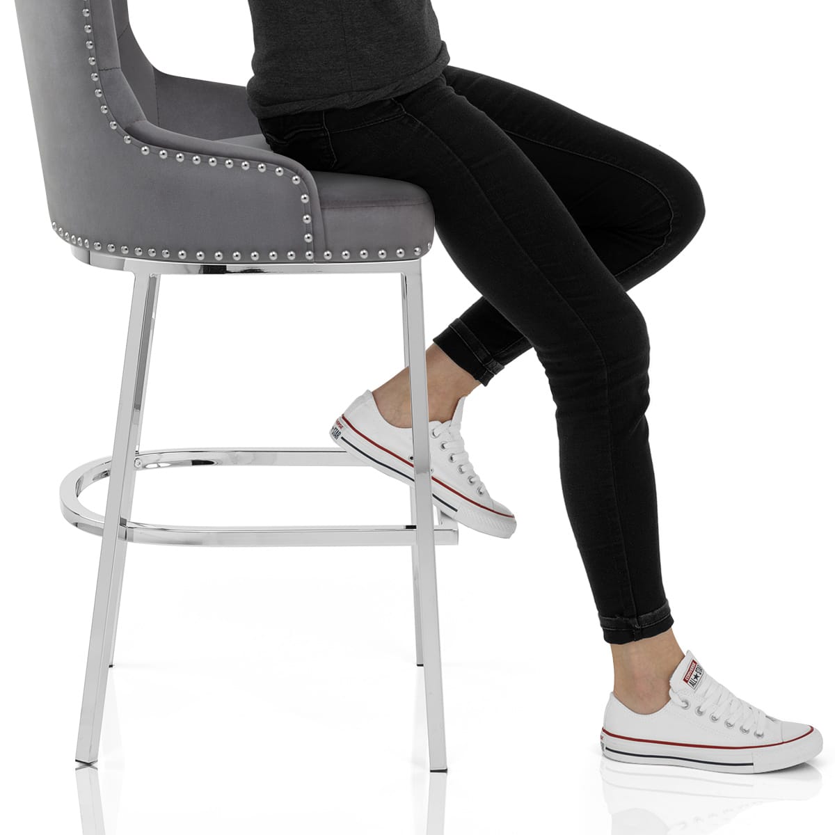 Grange Bar Stool Grey Velvet Frame Image