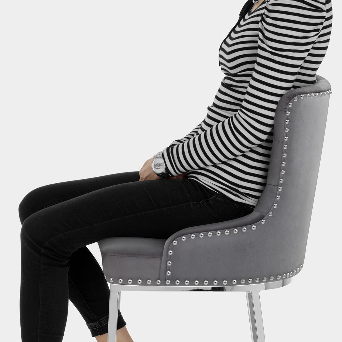 Grange Bar Stool Grey Velvet Seat Image