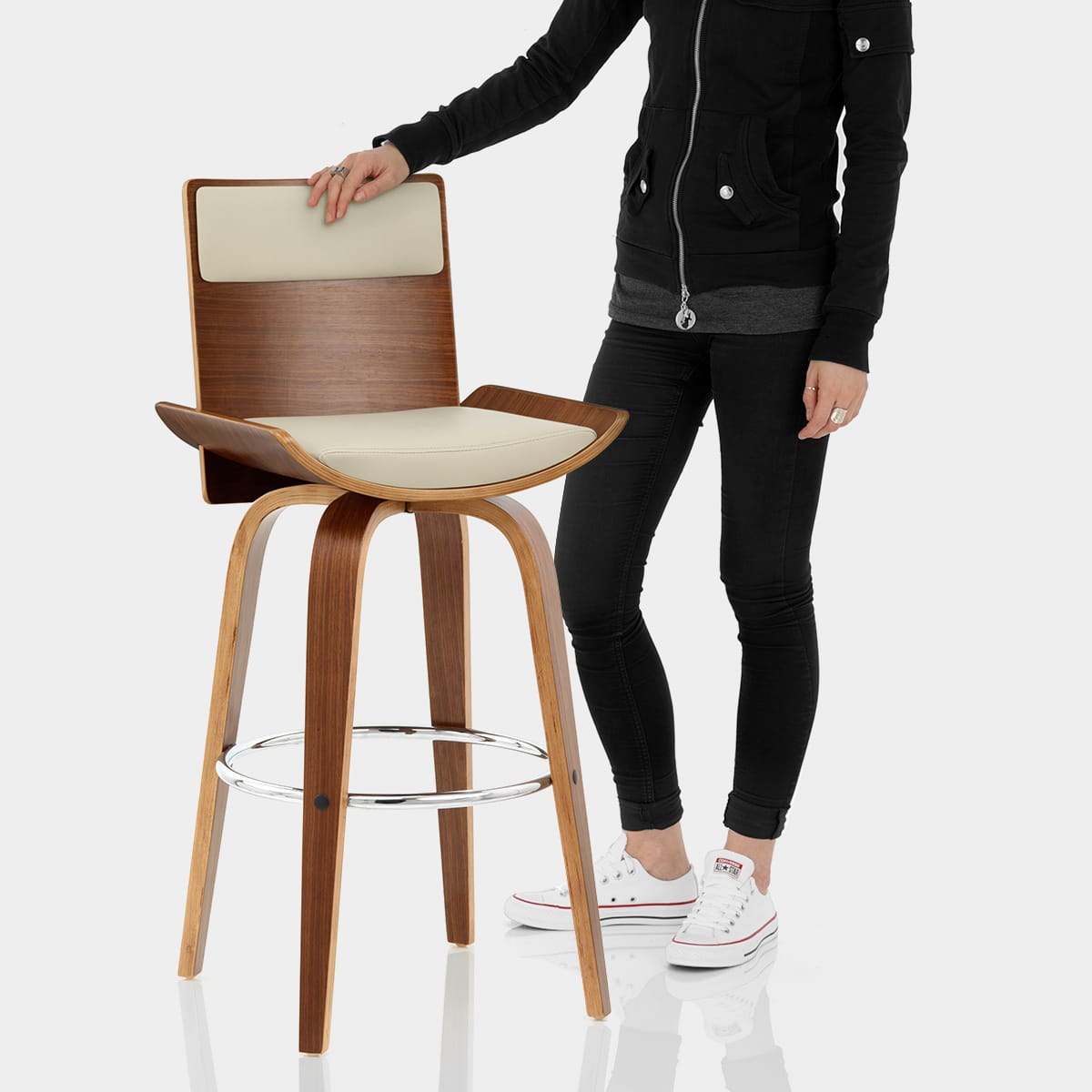 Harper Bar Stool Walnut & Cream Features Image