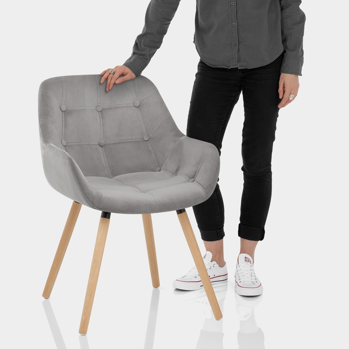 Harris Dining Chair Grey Velvet Features Image