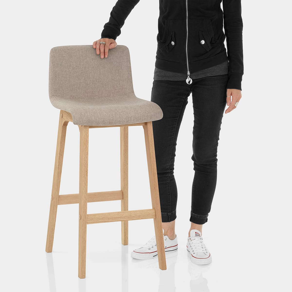 Haven Oak & Tweed Fabric Stool Features Image