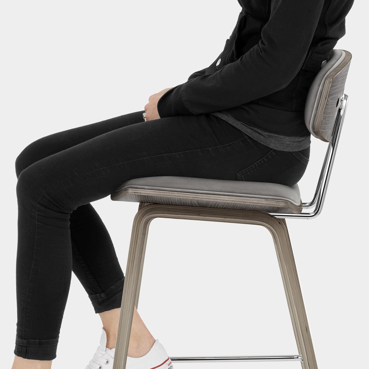 Henley Wooden Stool Grey Velvet Seat Image