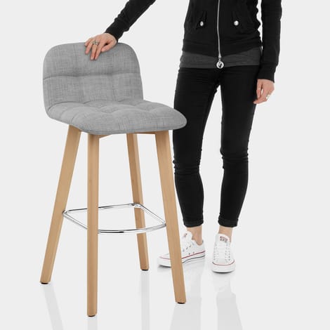 Hex Wooden Stool Grey Fabric Features Image