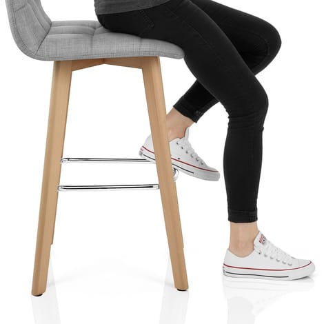 Hex Wooden Stool Grey Fabric Frame Image