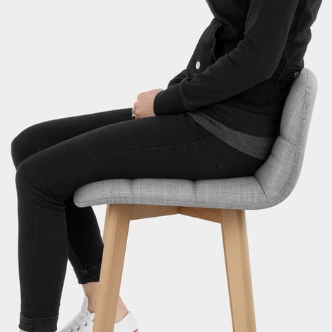 Hex Wooden Stool Grey Fabric Seat Image