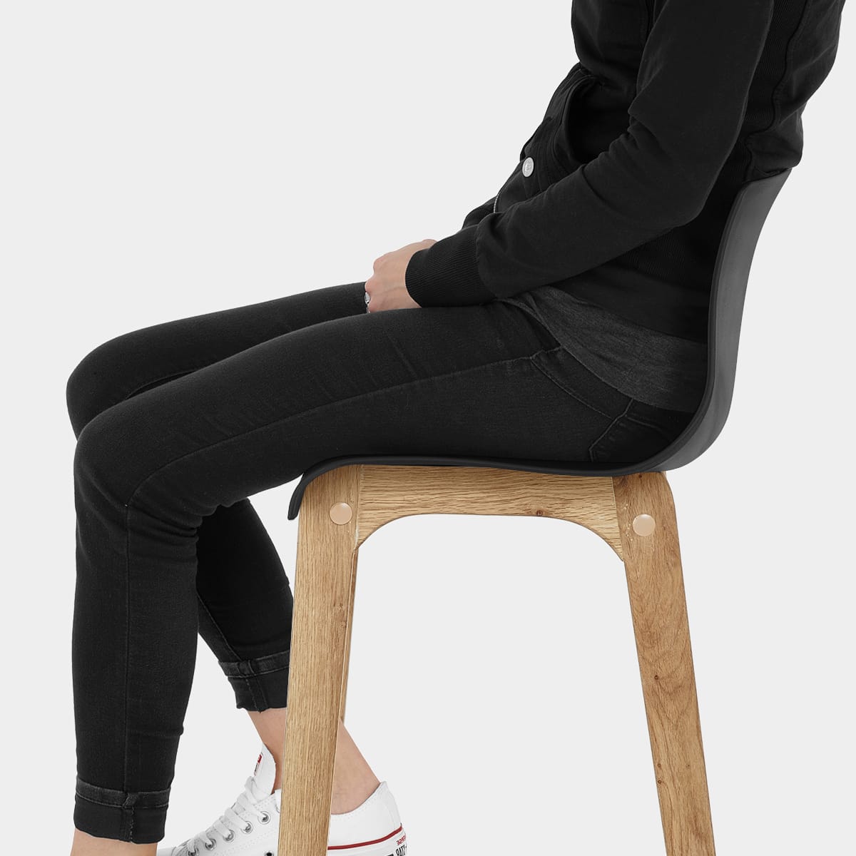 High Drift Oak & Black Bar Stool Seat Image
