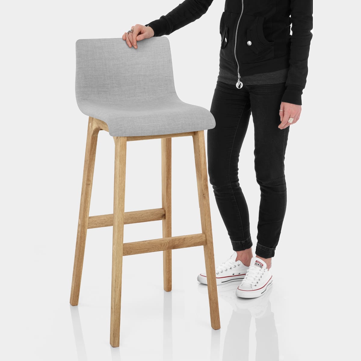 High Drift Oak & Light Grey Fabric Stool Features Image