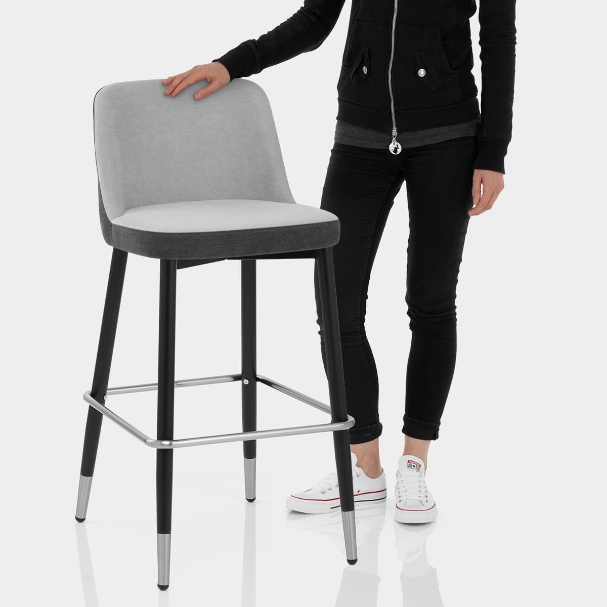 Hudson Stool Charcoal & Grey Fabric Features Image