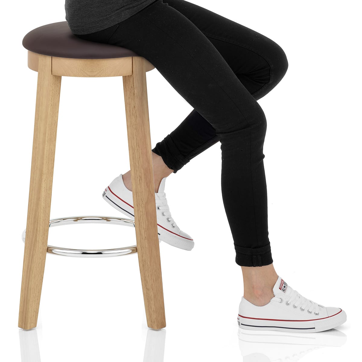 Ikon Kitchen Stool Oak & Brown Frame Image