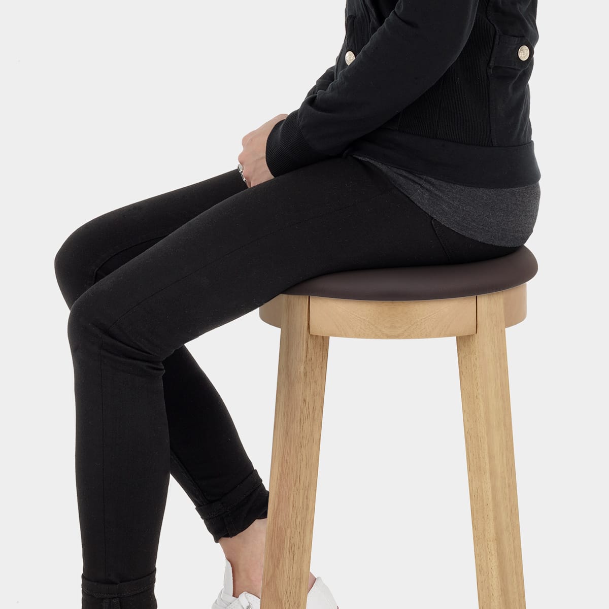 Ikon Kitchen Stool Oak & Brown Seat Image