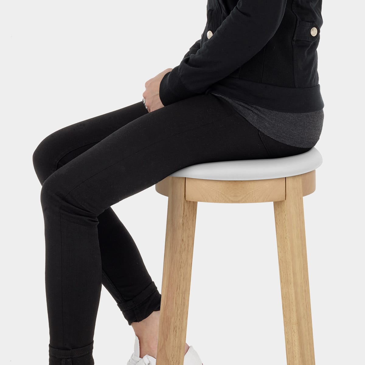 Ikon Kitchen Stool Oak & White Seat Image