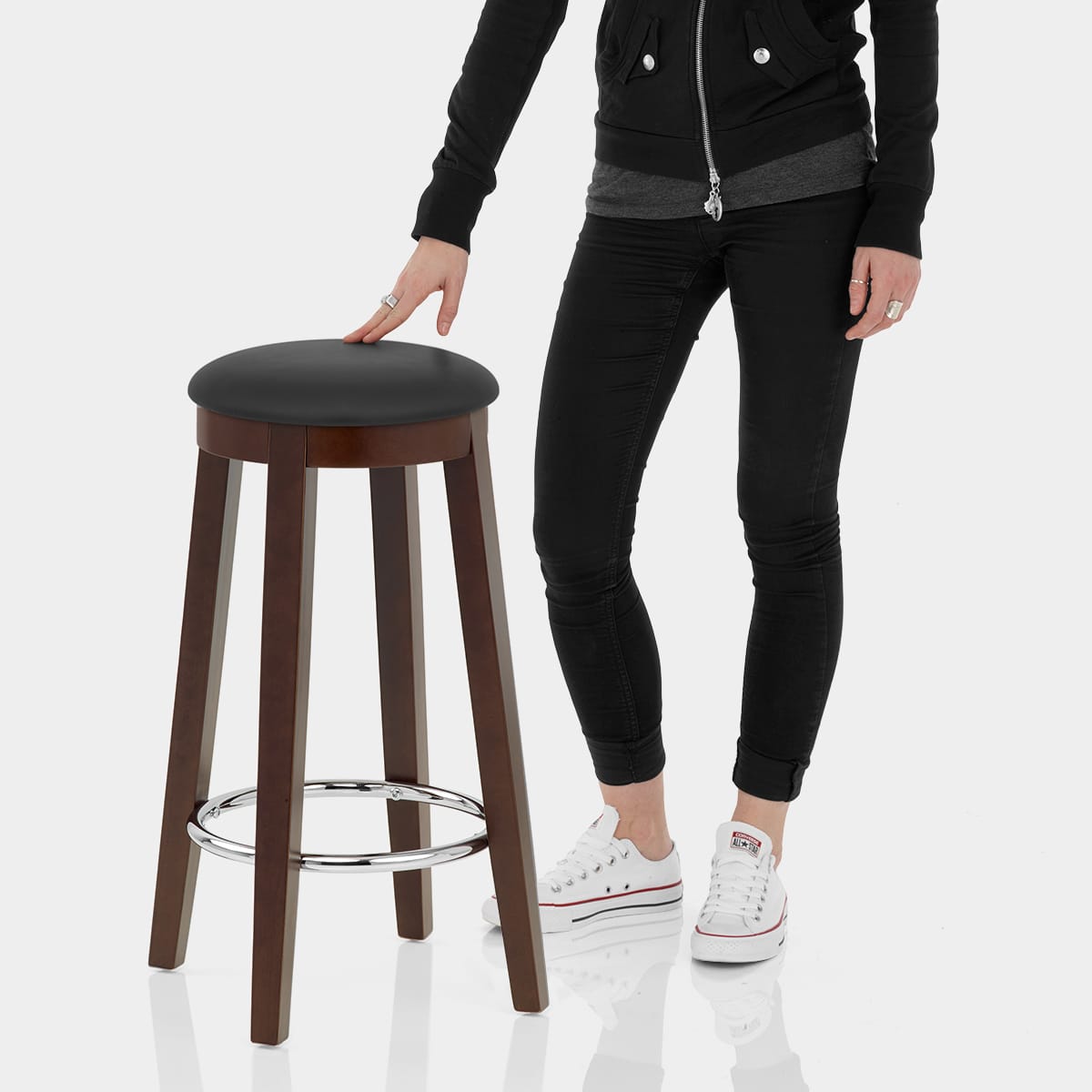 Ikon Kitchen Stool Walnut & Black Features Image