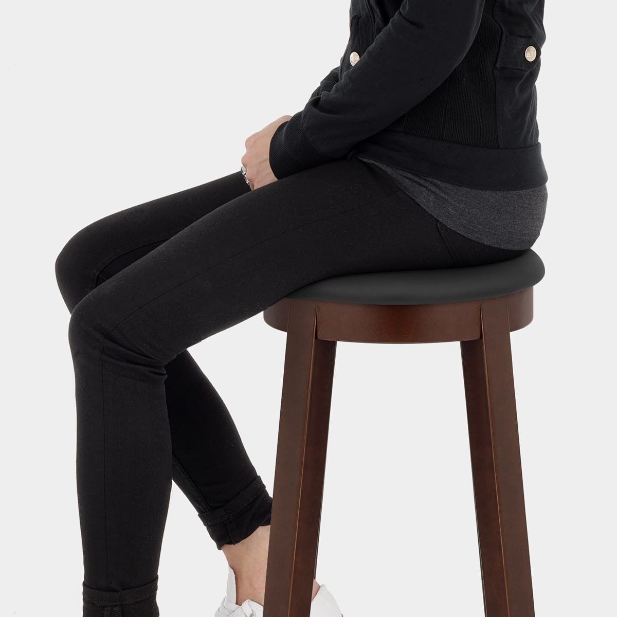 Ikon Kitchen Stool Walnut & Black Seat Image