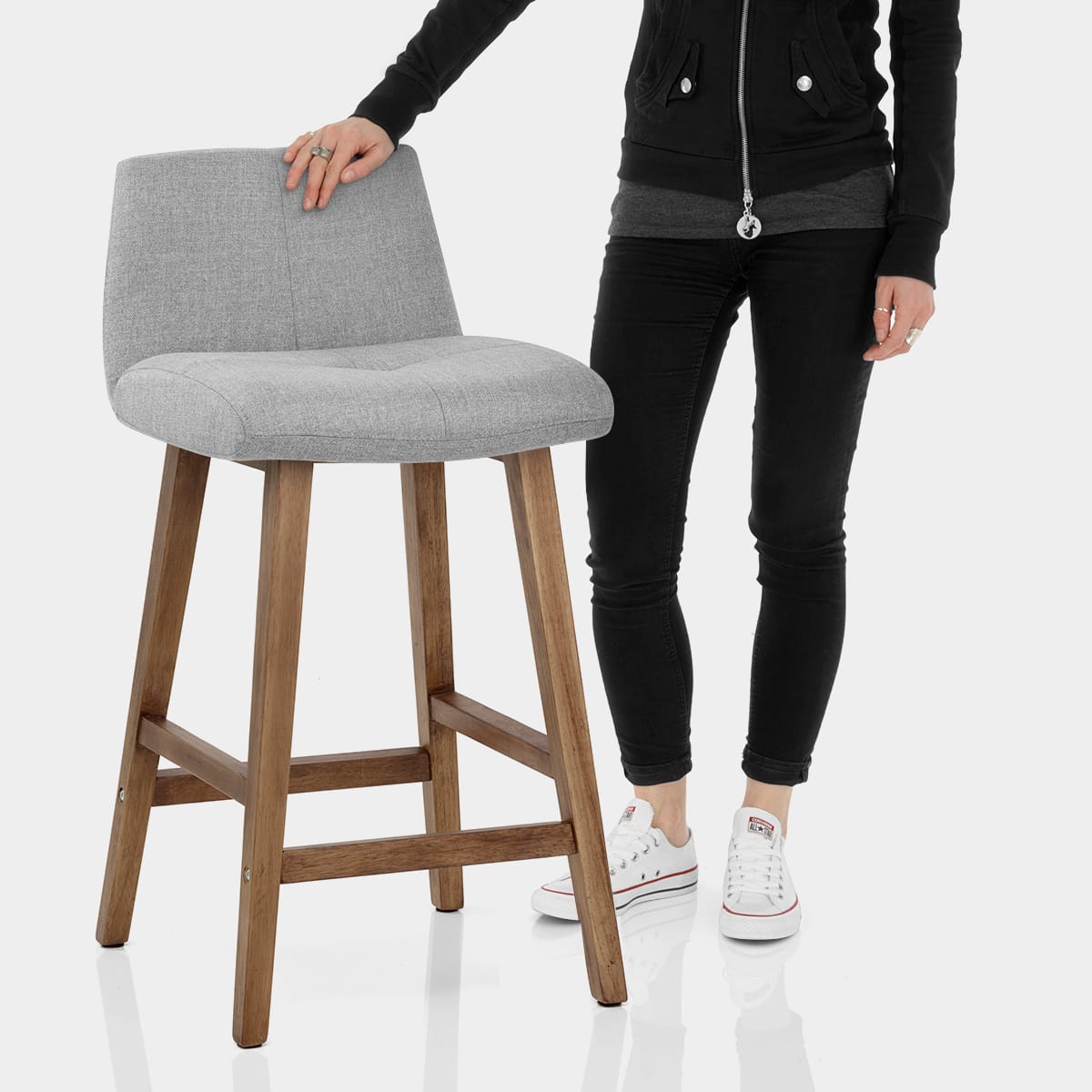 Impulse Wooden Stool Grey Fabric Features Image