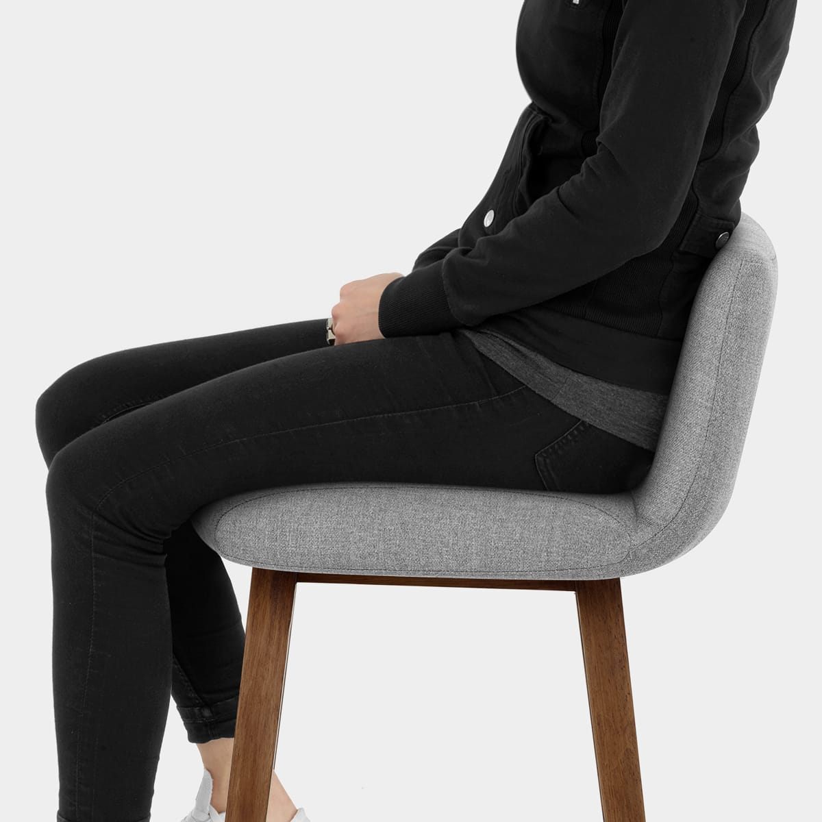 Impulse Wooden Stool Grey Fabric Seat Image