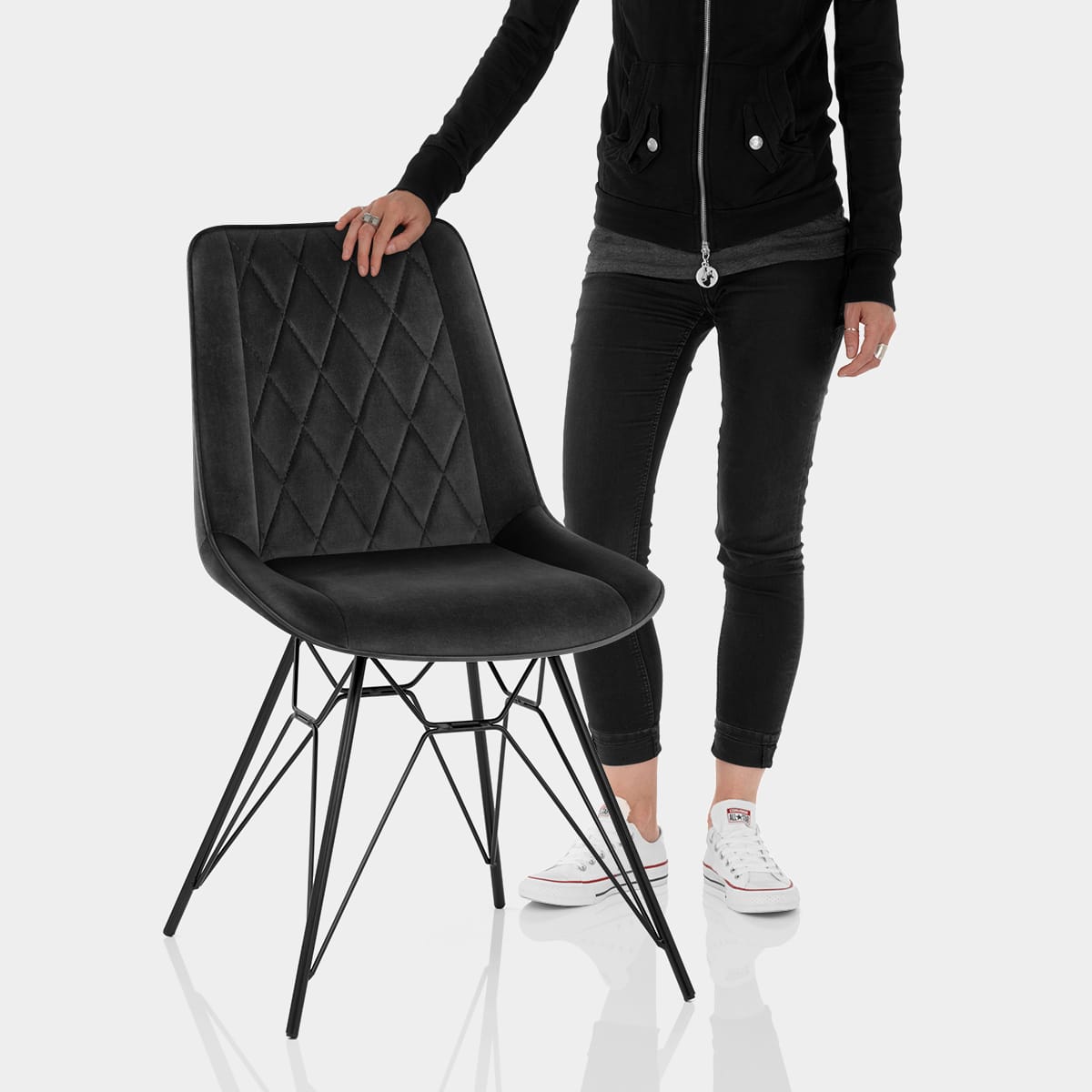 Indi Dining Chair Black Velvet Features Image