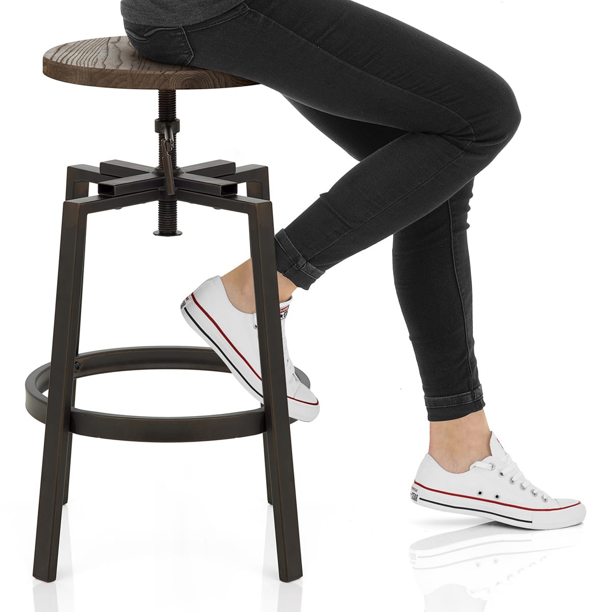 Industrial Turner Stool Dark Wood Frame Image