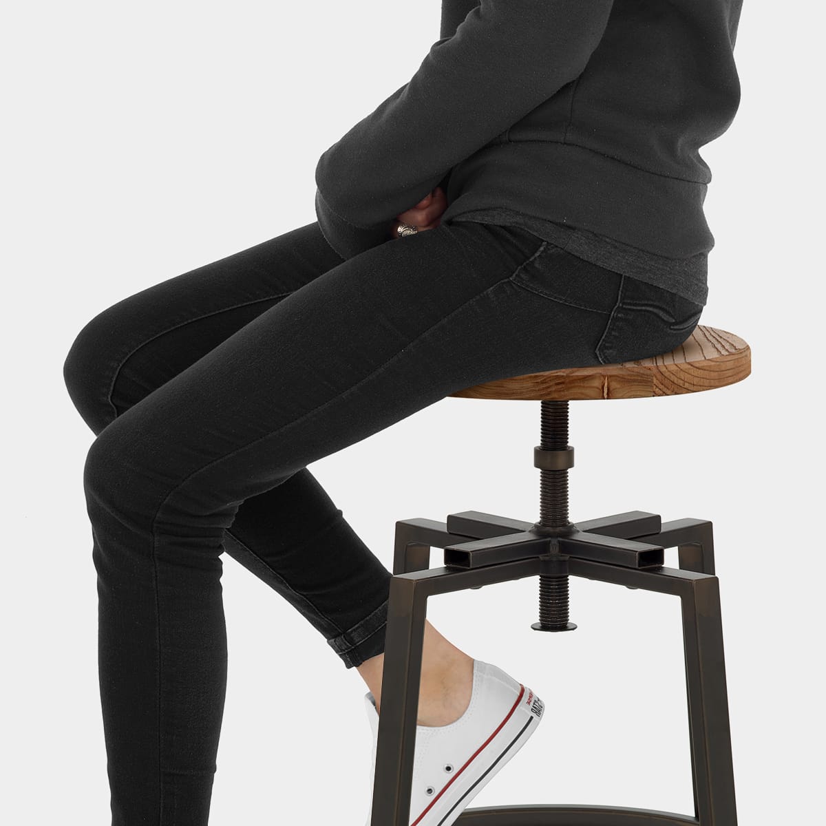 Industrial Turner Stool Light Wood Seat Image