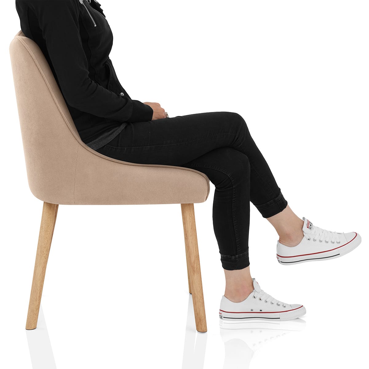 Isabella Oak Dining Chair Beige Fabric Frame Image