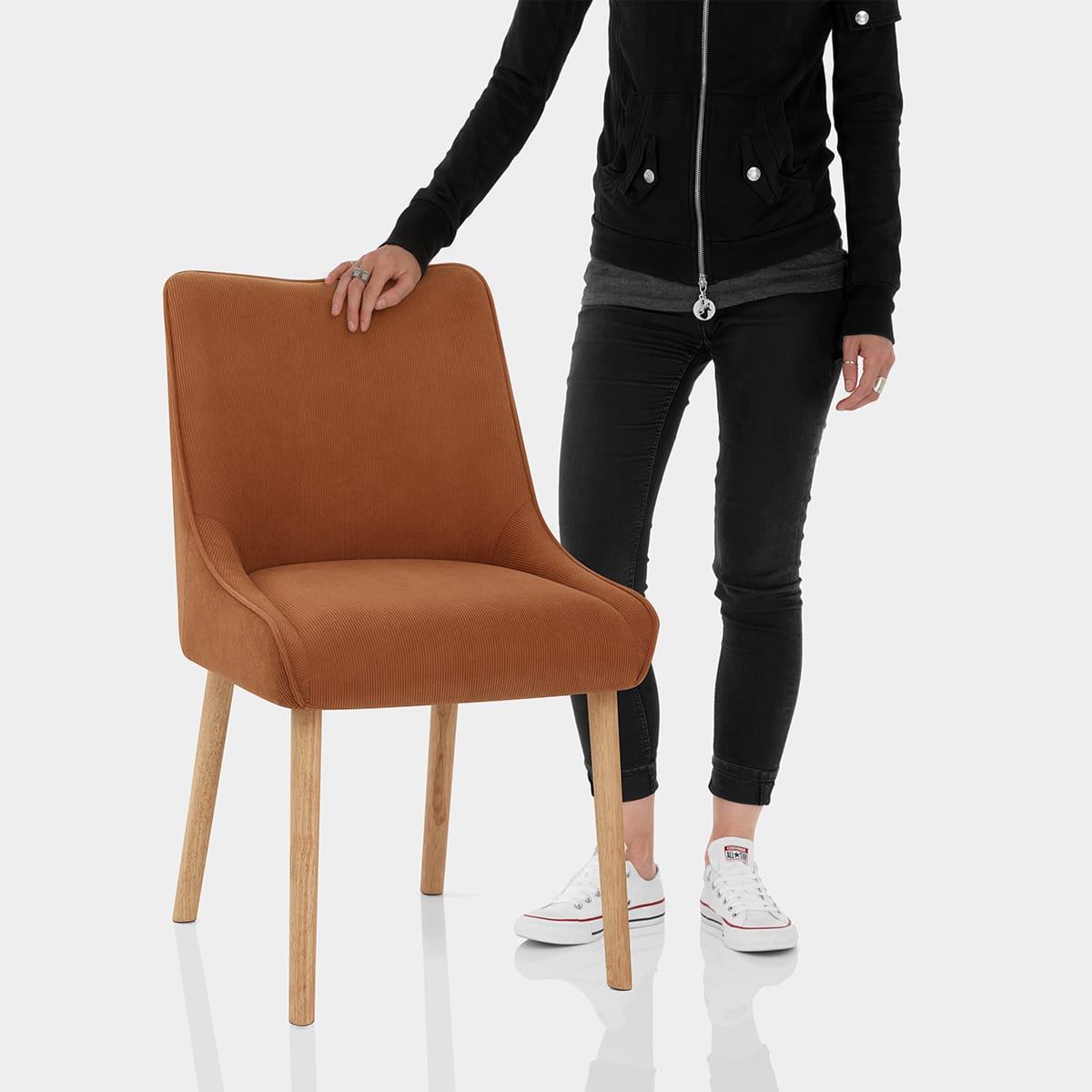 Isabella Oak Dining Chair Brown Fabric Features Image