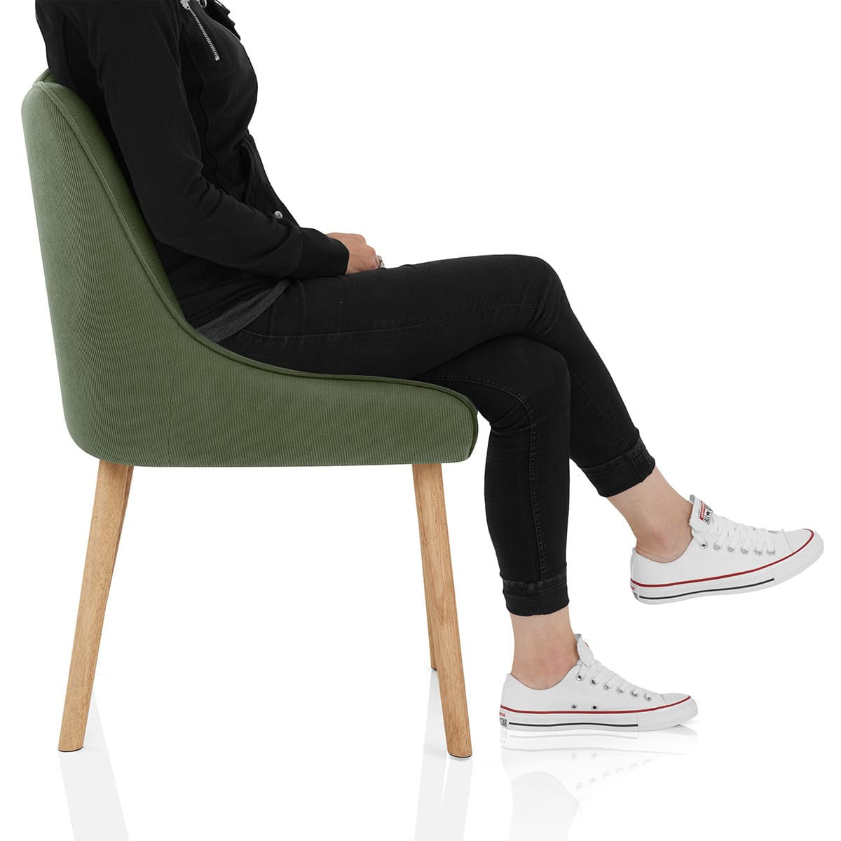 Isabella Oak Dining Chair Green Fabric Frame Image