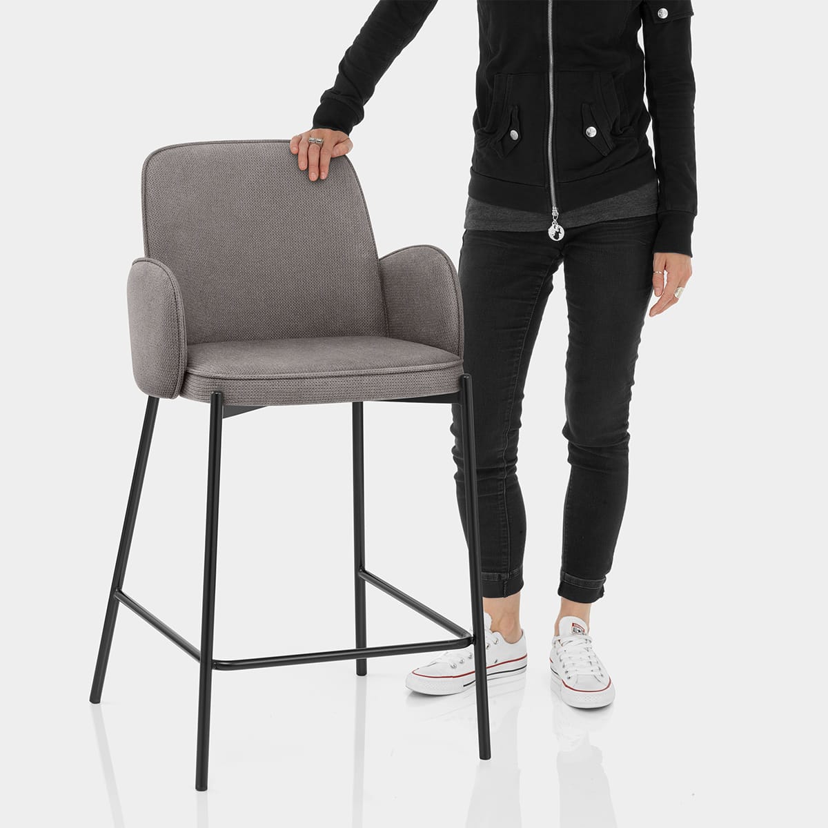 Jarvis Bar Stool Grey Fabric Features Image