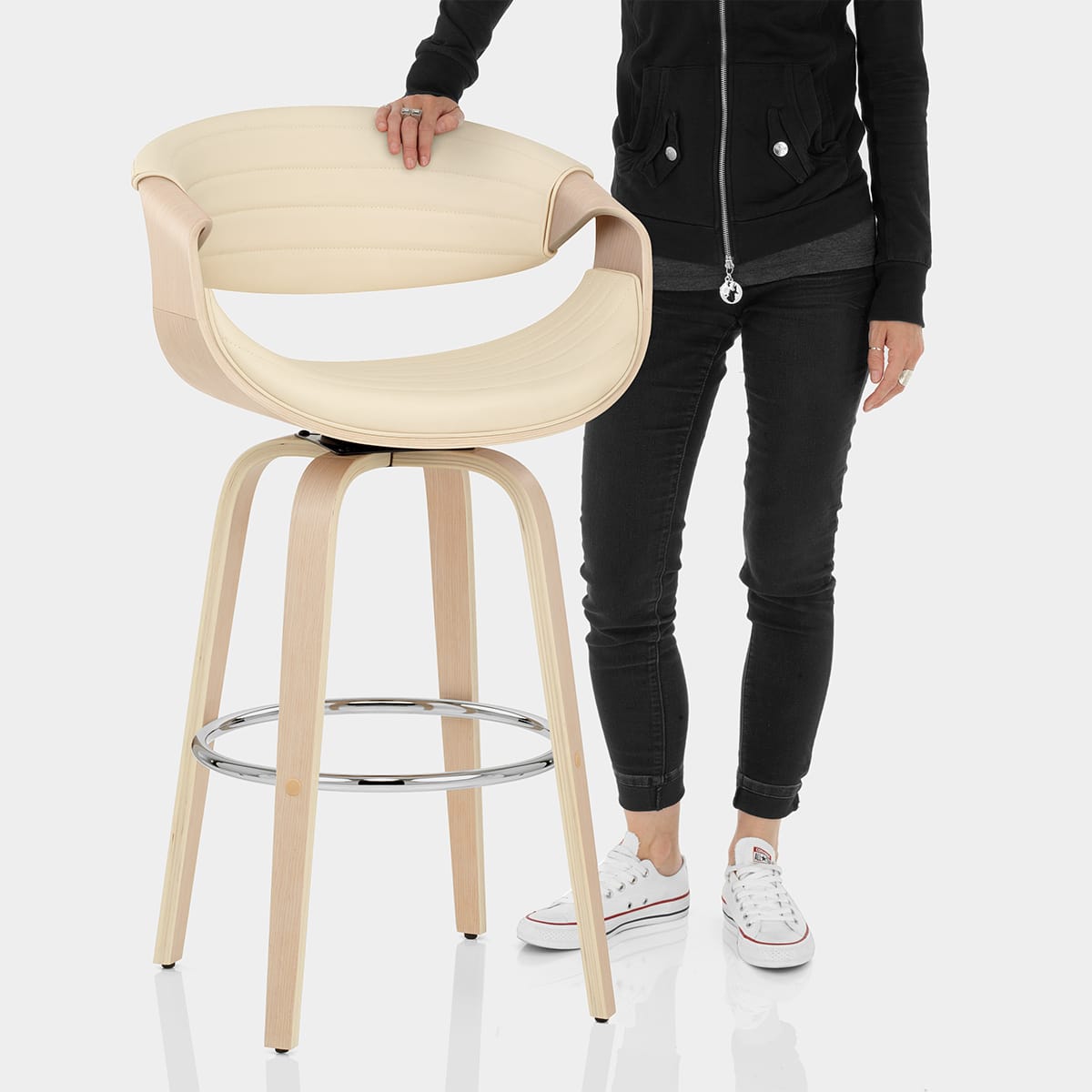 Jefferson Wooden Bar Stool Cream Features Image