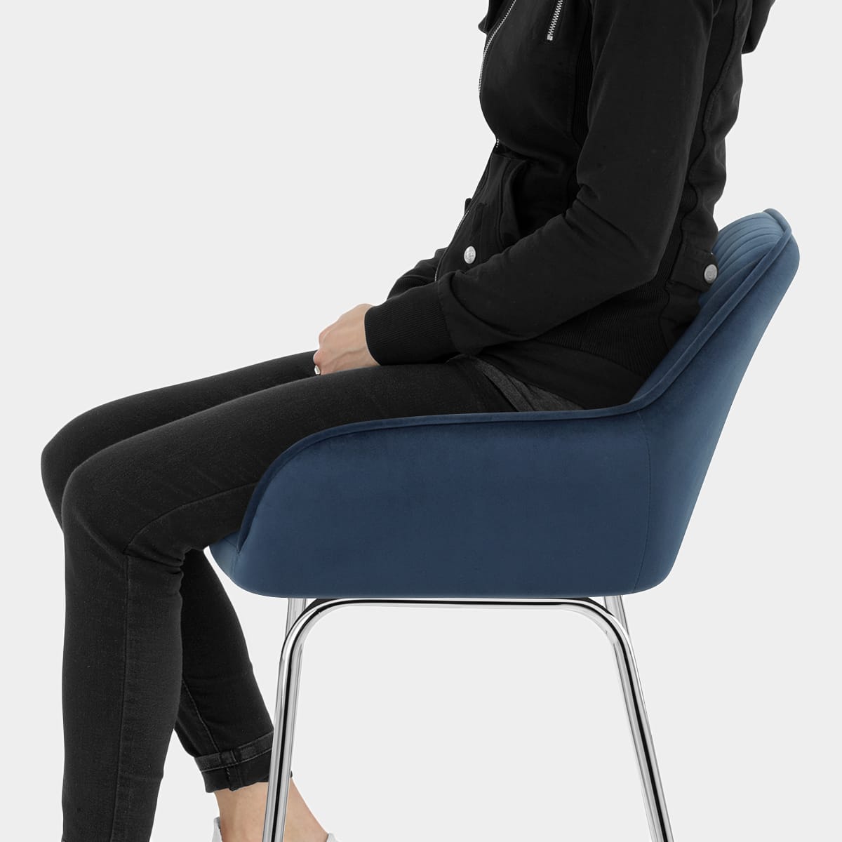 Kanto Chrome Stool Blue Velvet Seat Image