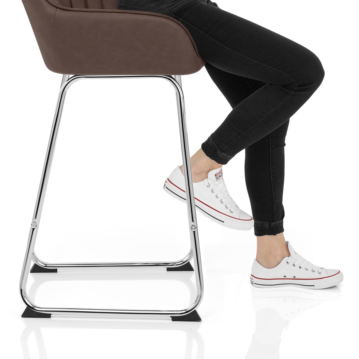 Kanto Chrome Stool Brown Frame Image