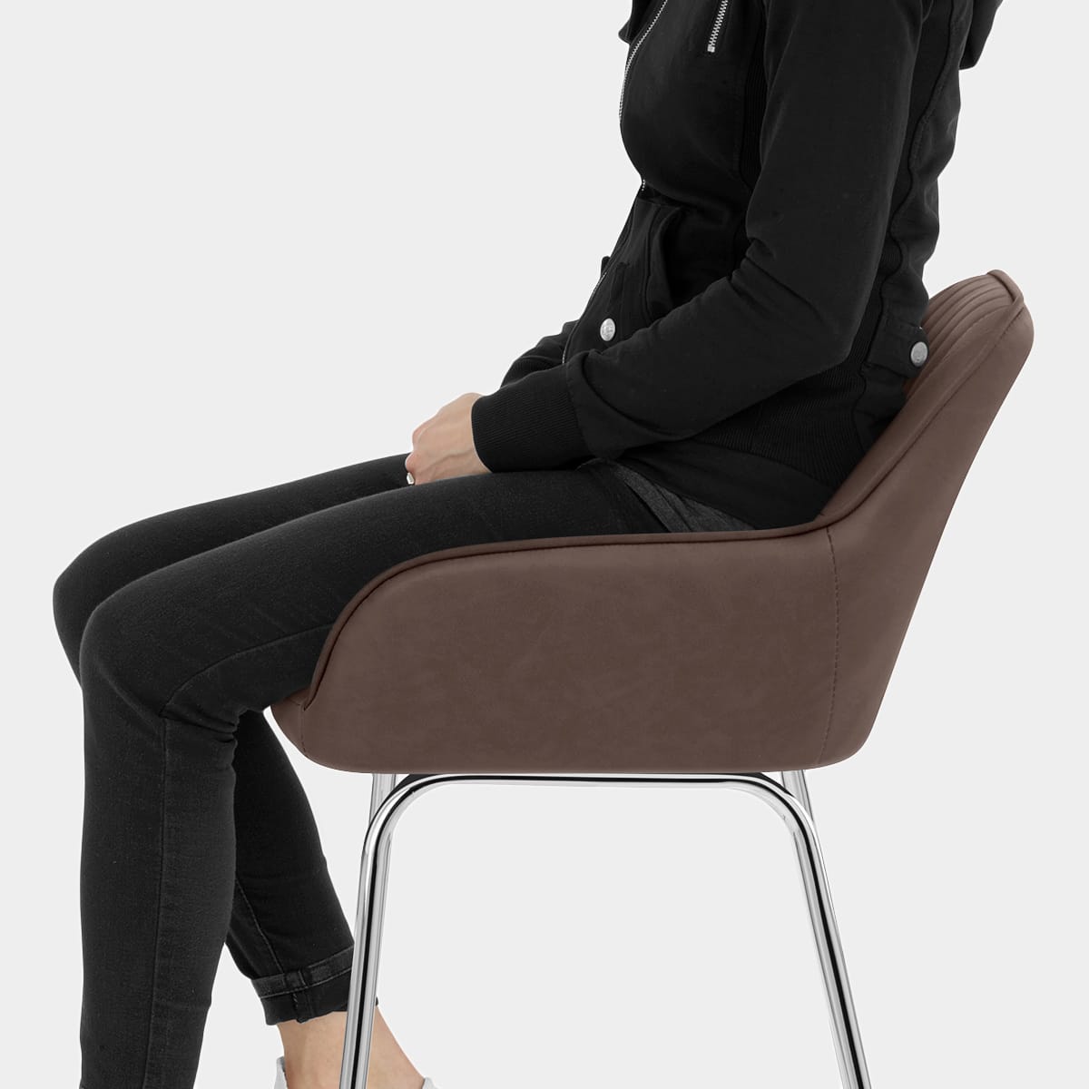 Kanto Chrome Stool Brown Seat Image