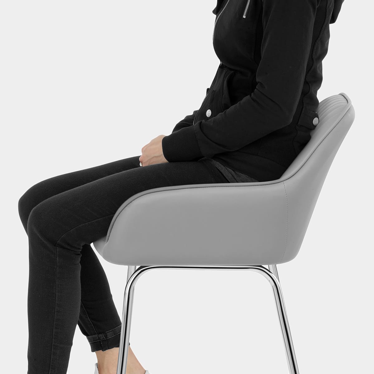 Kanto Chrome Stool Light Grey Seat Image