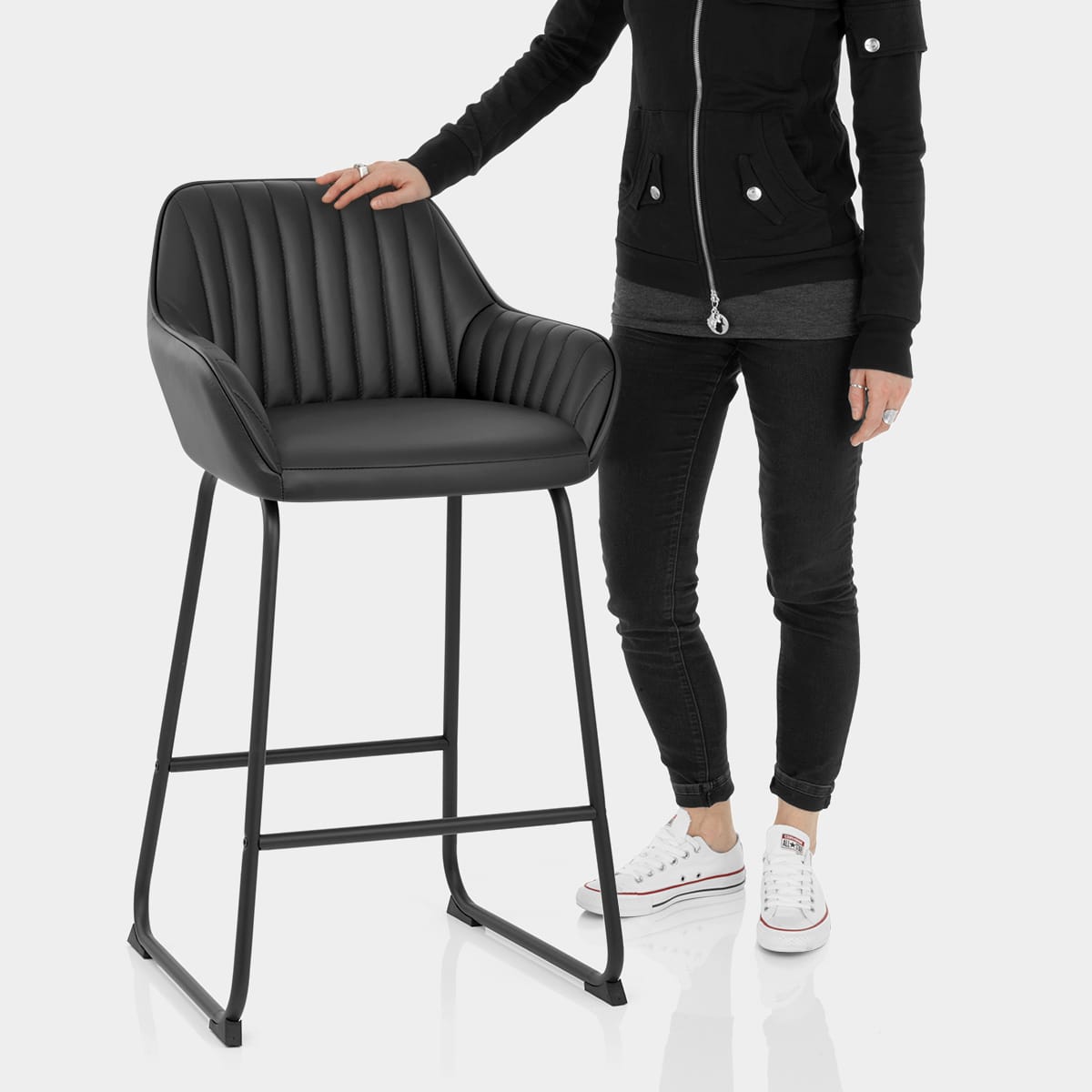 Kanto Real Leather Bar Stool Black Features Image